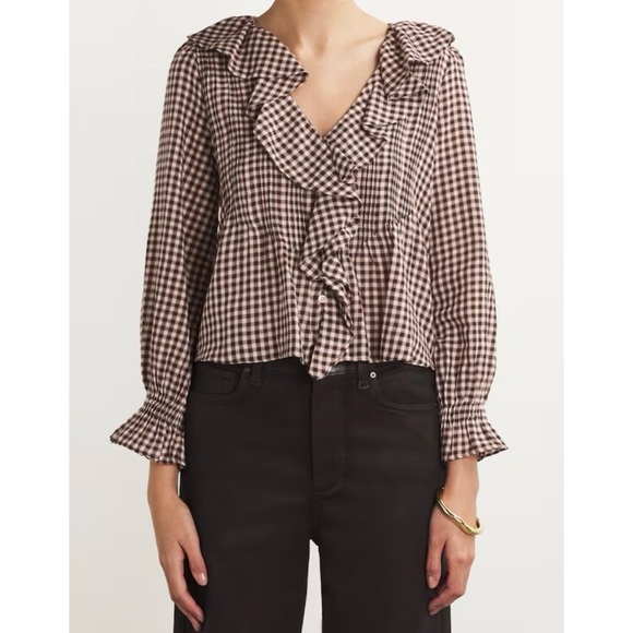 Doen Tops - DOEN Hardy Ruffle Long Sleeve Top in Delphine Plaid